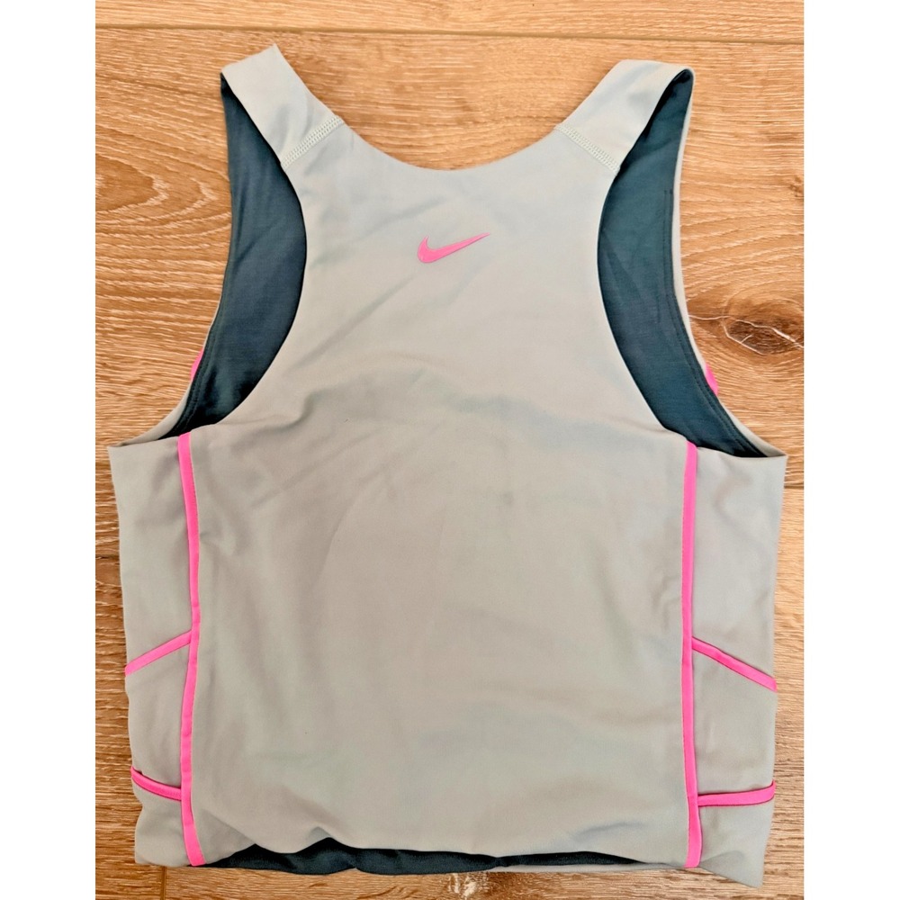 Nike Pro Dri-FIT Cropped Tank Top Womens XS Gray Pink Trim DQ6295-330 - Picture 2 of 3